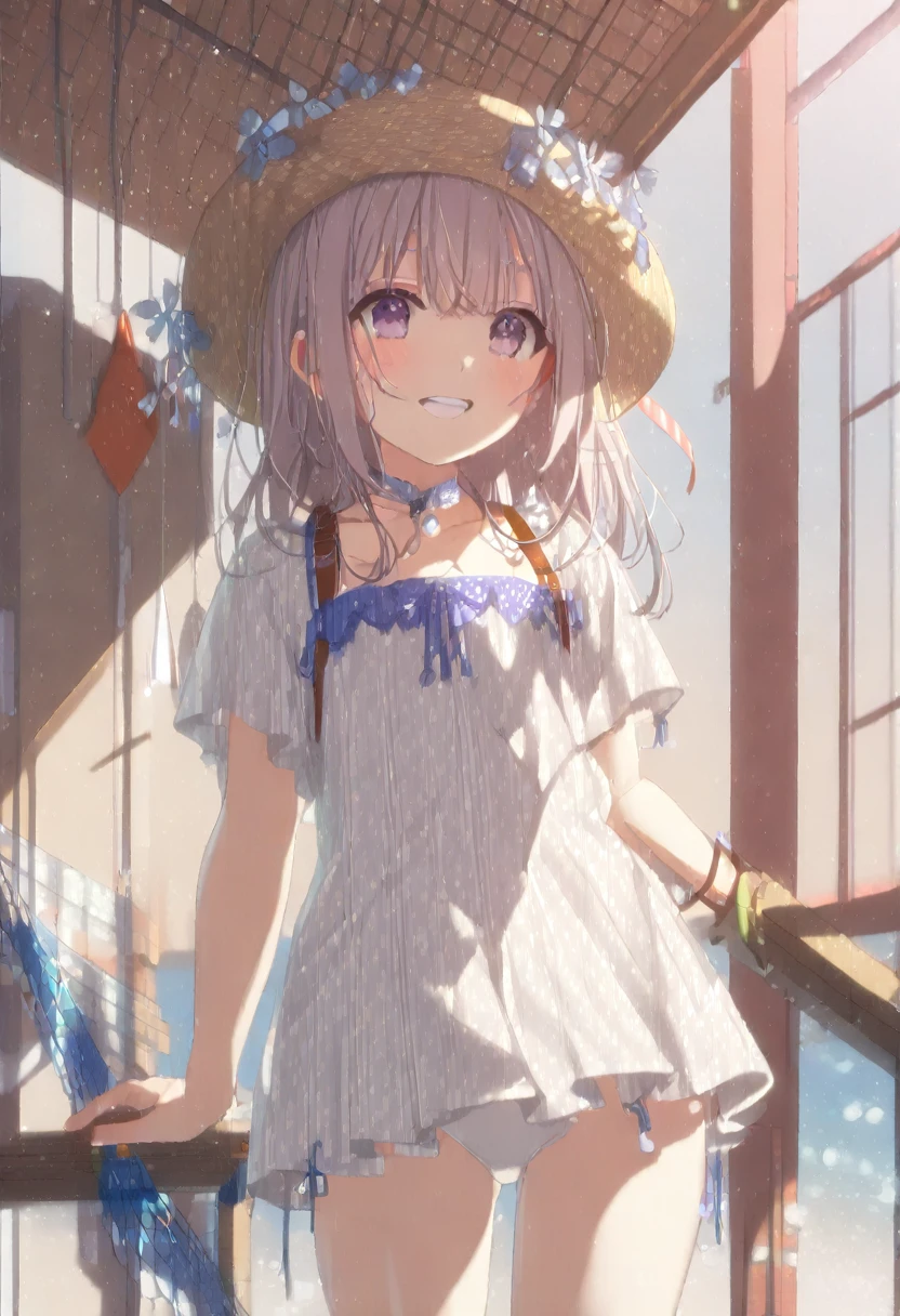 8k, highest quality, masterpiece, Wallpapers by Unity 8k, (One Girl) , ************、 Perfect detail, (Best lighting) , (非常にComplexディテール)、 1girl, Silver Hair、cute、Very detailed, Complex、Flat Chest、 smile、Cowboy Shot、Swimsuit、bikini、Ocean、blue sky
