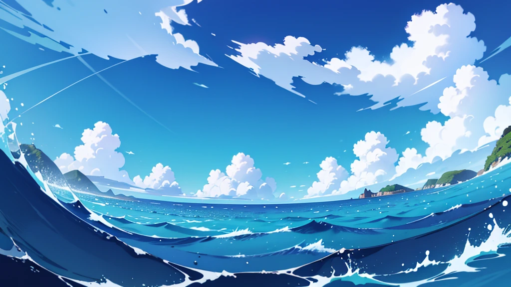 4k ultra HD, open ocean, middle of the ocean, only the sea for as far as you can see, the beautiful blue sky on the horizon