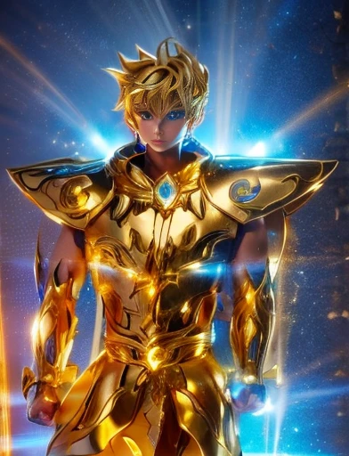 1.boy, saint seiya armor, blue and golden, beautiful light effects, vibrant colors, beautiful armor decourations, uhd, masterpiece,