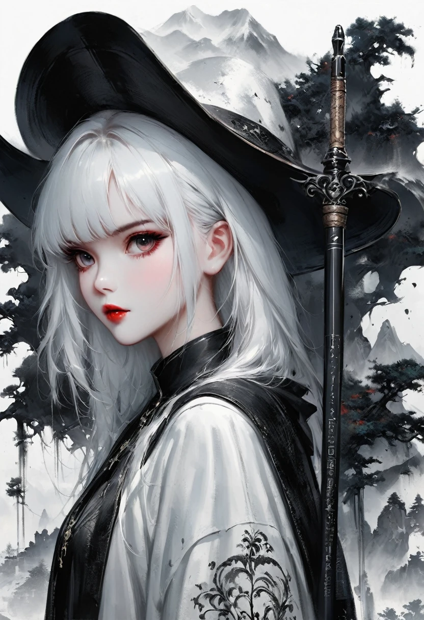 (Lots of white space:1.5),(Lots of white space around:1.6), White background, simple, Minimalism, abstract,Freehand,Aesthetic,black and white,Ink Painting,antiquity,a mountain,A distant figure,A beautiful artistic illustration, author:Li Song, Arte no estilo de guweiz, arte shin jinyoung, Obra-prima de guweiz, Ross chart 1. 0, Beautiful digital illustrations, Inspired by non-WLOP, Cute and cute digital art, jingna zhang, guweiz, Stunning digital illustrations