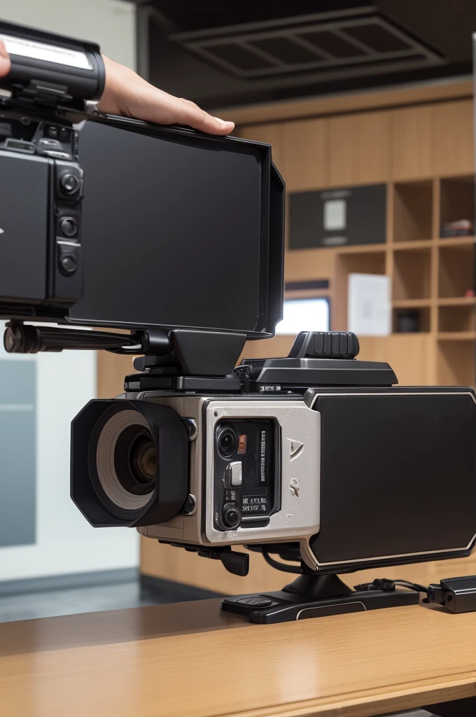 imagem de uma claquete de cinema, mas em vez de um fundo liso, add film tape around the clapperboard for a cinematic touch. No centro da claquete, you can place a microphone or a stylized mouth to represent the narration.