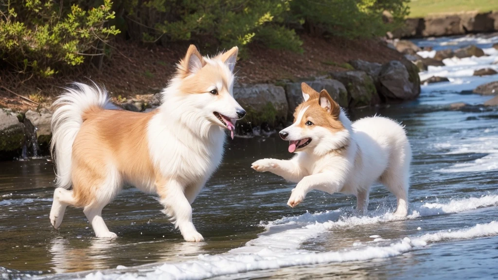 Shetland Sheepdog  playing with ice