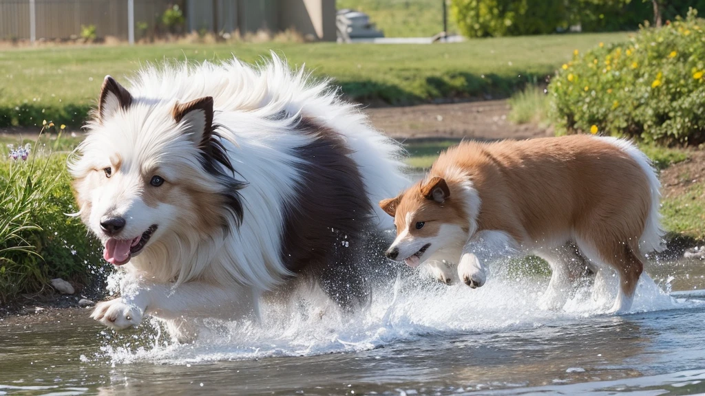 Shetland Sheepdog playing with ice