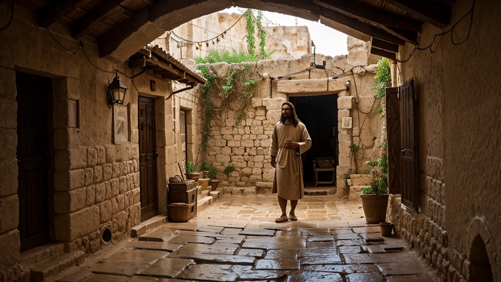 Jesus begins to tell the Parable of the Lamp in an ancient dirt street and mud houses in ancient Galilee. and peaceful. It is in this environment, filled with expectation and reverence