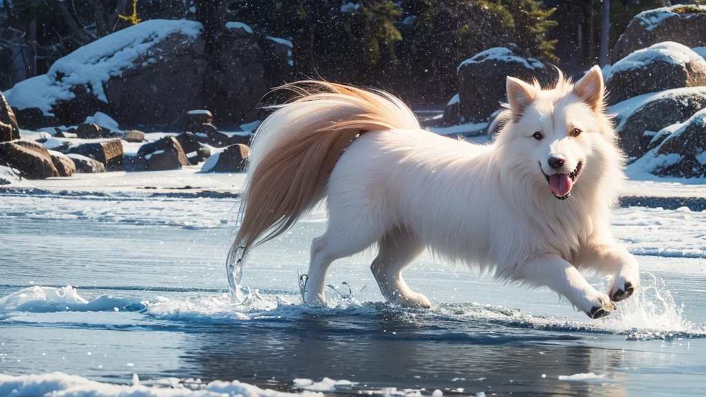 Shetland Sheepdog playing with ice