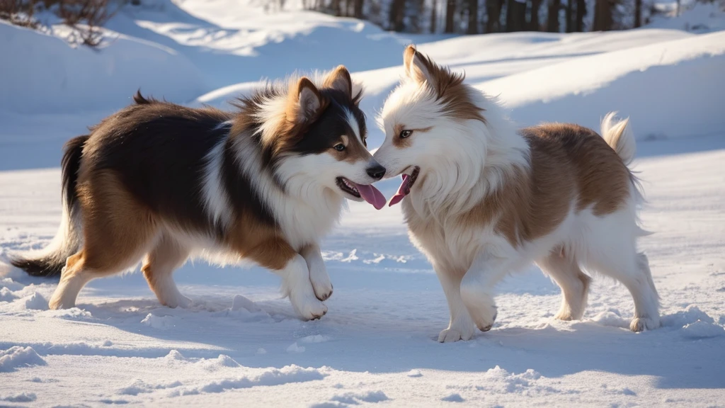 Shetland Sheepdog playing with ice