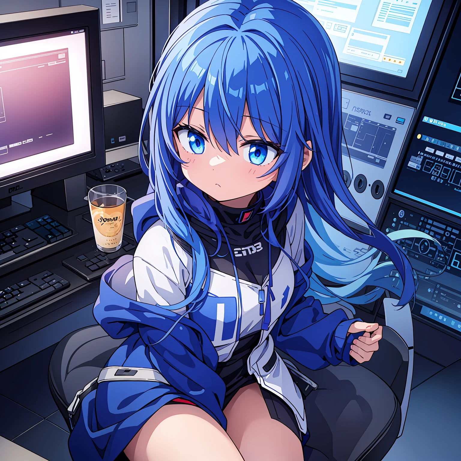cute anime girl coming out of a computer screen
