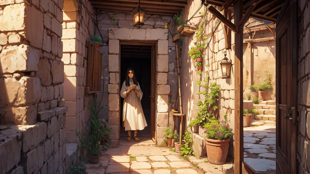 Jesus begins to tell the Parable of the Lamp in an ancient dirt street and mud houses in ancient Galilee. and peaceful. It is in this environment, filled with expectation and reverence