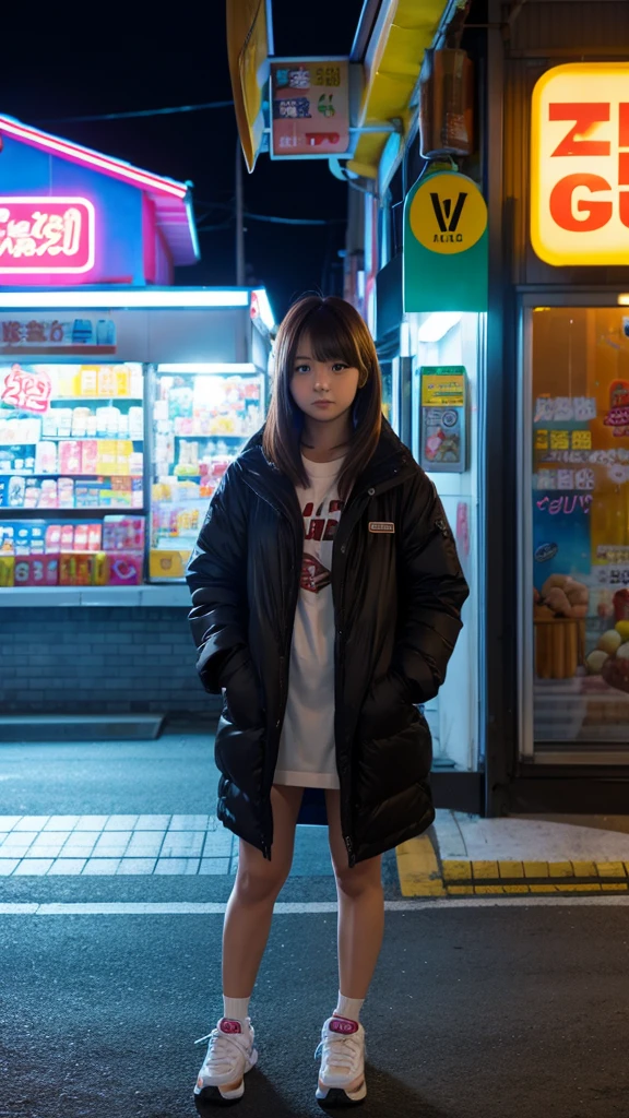 night、A subculture girl、Standing in front of a convenience store