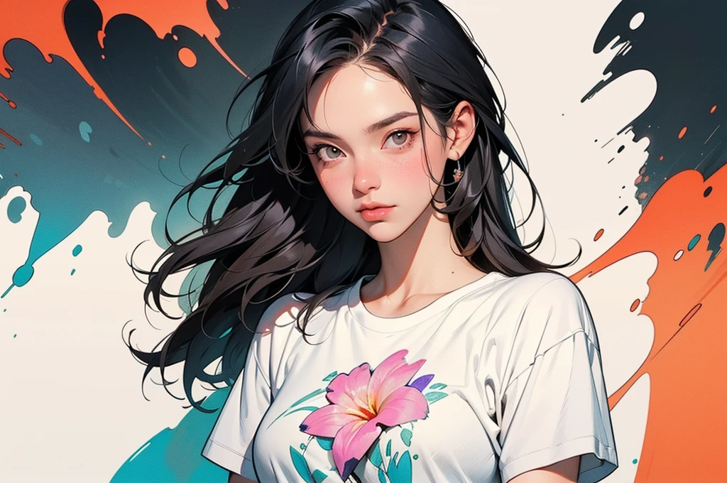 a Plumeria drawing with a splatter background and spray paint effect, by Eugeniusz Zak, t-shirt, upper body centered, by Károly Lotz, pencil sketch, line art detailed art, by Reuben Tam, coloring book, masterfully detailed line art, line art, Greg Rutkowski
