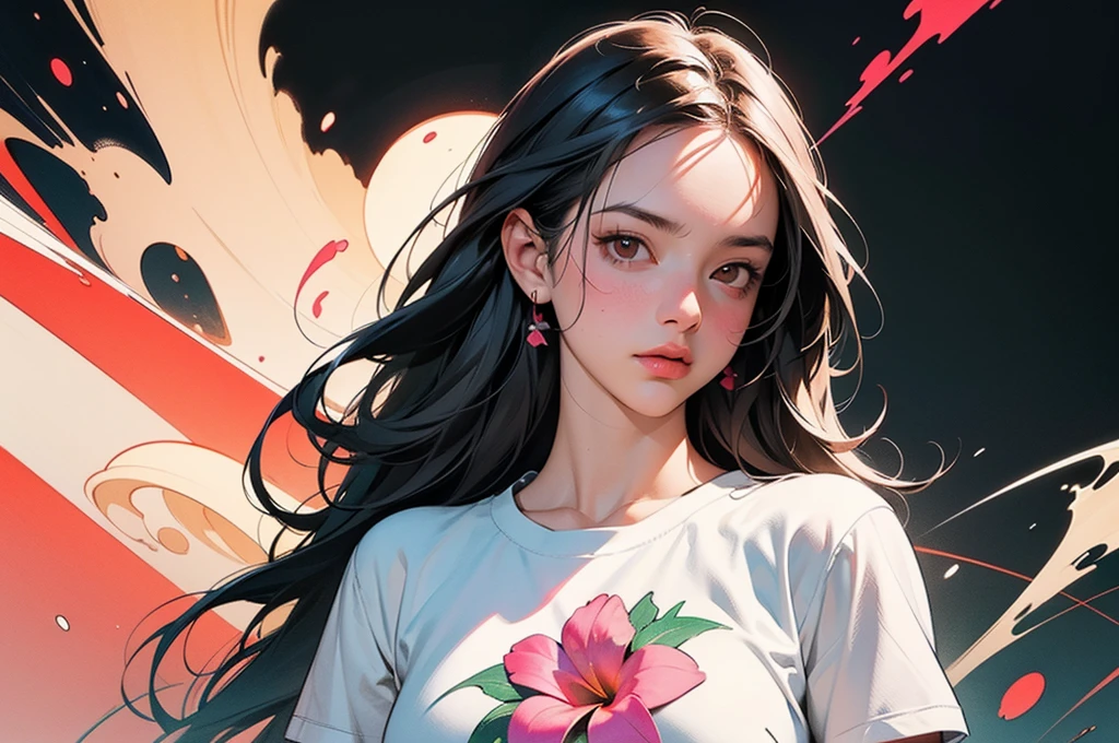 a Plumeria drawing with a splatter background and spray paint effect, by Eugeniusz Zak, t-shirt, upper body centered, by Károly Lotz, pencil sketch, line art detailed art, by Reuben Tam, coloring book, masterfully detailed line art, line art, Greg Rutkowski