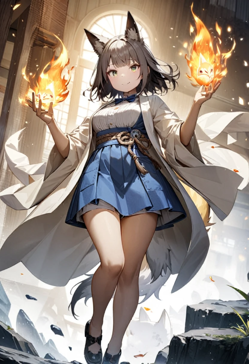 One girl,alone,, Official Art, unity 8k wallpaper, Super detailed, beautiful and aesthetic, beautiful, masterpiece, highest quality,, Fox Witch, Fox Mask Template, Haori, Foxfire spells, Fox Familiar, conversion,underwear
