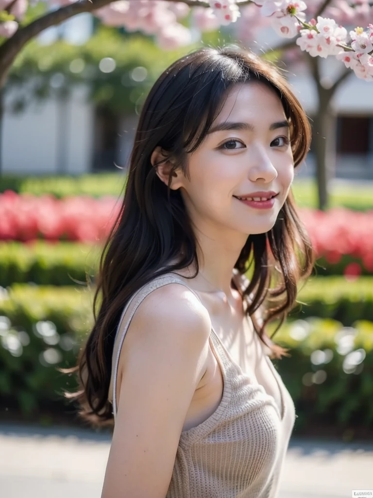 1 girl naked,, Aragaki Yui, 1r years young,(RAW-Foto, Best quality), (realistisch, photo-realistisch:1.4), Meisterwerk, eine äußerst zarte und lovely, extrem detailliert, 2k Hintergrundbild, toll, fein detailliert, medium sized breasts, extrem detailliert CG unity 8k wallpaper, Ultra-detailliert, highres, Sanftes Licht, lovelys detailliertes Mädchen, extrem detailliert eyes and face, lovely detaillierte Nase, lovely, detaillierte Augen,filmische Beleuchtung,Perfekte Anatomie,Slim body, perfect nude, ,(bokeh:1.2) in einem Blumenpark,Sakura blossoms,Blumengarten, smile