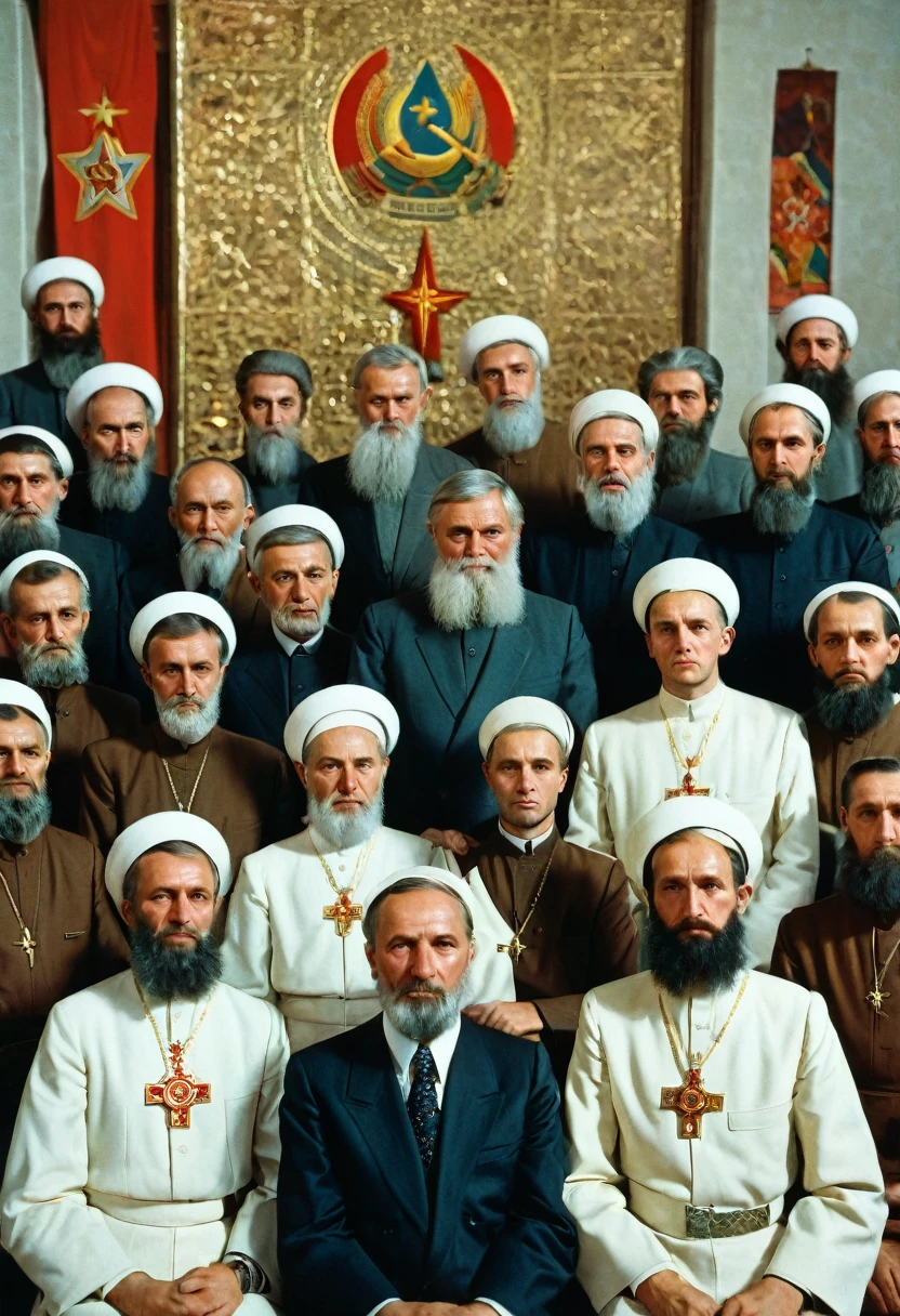 color photo, sectarians, religious sect in 1980 in the USSR portrait photo.