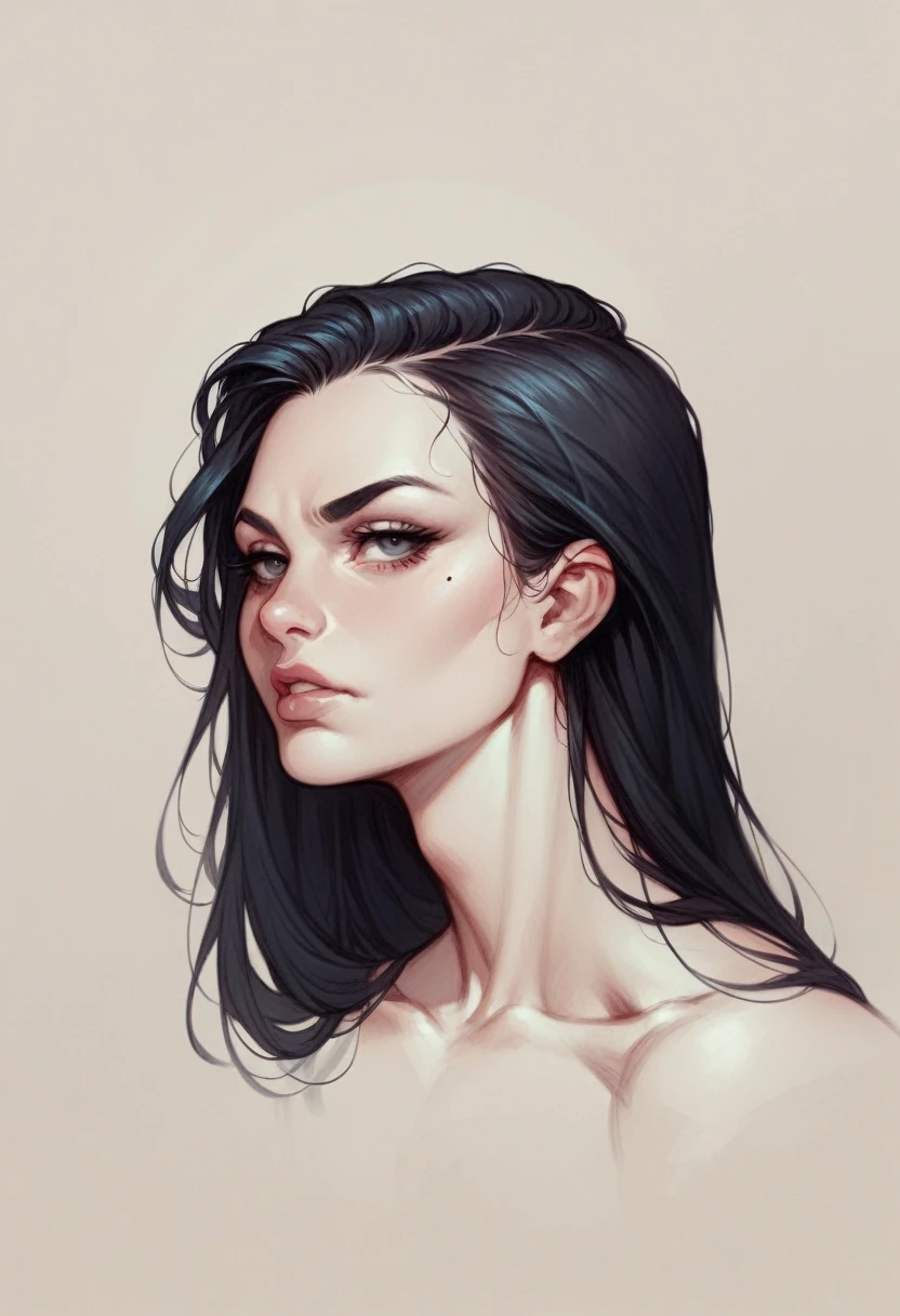 close 1 girl, sketch, beauty face, beauty eyes, perfect face, black and whit, pencil art, long black hair, rough sketch, detailed pencil,