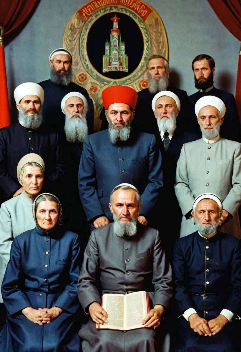 group of jewish people gathered. focus on the character's face
