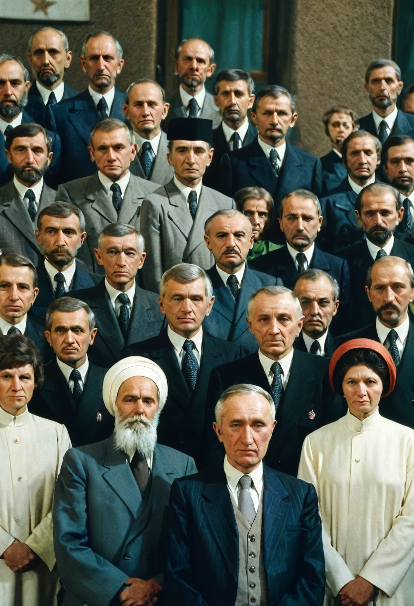 color photo, sectarians, religious sect in 1980 in the USSR portrait photo.