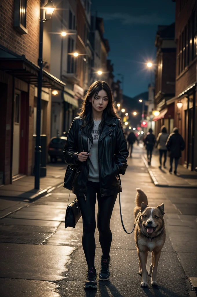 a pretty girl walking with your dog, high detail, cinematic lighting, 8k, best quality