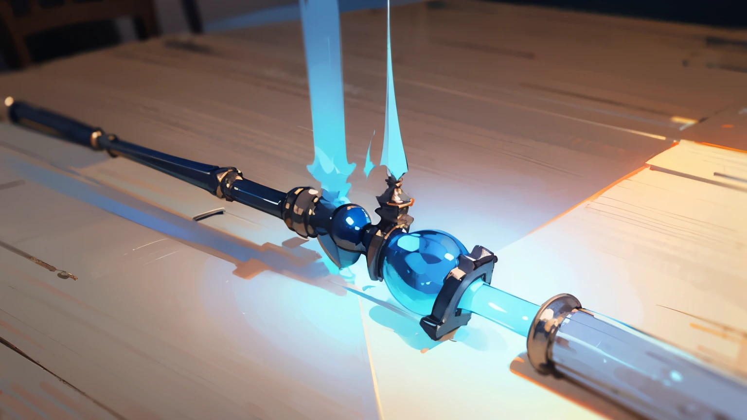 blue magic wand on a table