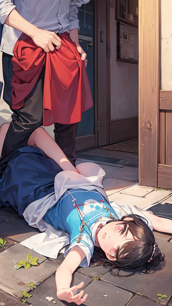 (I look up at the girls from the ground)、((A girl steps on a boy's penis with her foot and makes him ejaculate))、((A seductive wicked smile)), Yui、low length、(thin)、(((5 years old girl)))、(Bright white skin), (((child girl)))、Brown Hair、Messy hairstyle、(Forehead)、、Grey Eyes、Squint your eyes、white Cropped tank top、(covered nipples), ((Angle from below:1.5)), ((Black tight mini skirt))、belly button、(Thighs), White panties, crotch、(garter belt)、((foot)), (Angle from the bottom of the girl), ((Girl squeezes me with her crotch))、Lift your legs a little、((Foot on penis)), In the classroom of an elementary school, ((girl is stomping boys penis)), 1boy is masochistic, boy is lying, (penis), The boy is exposing his crotch、((eject cum)), ((footjob))、