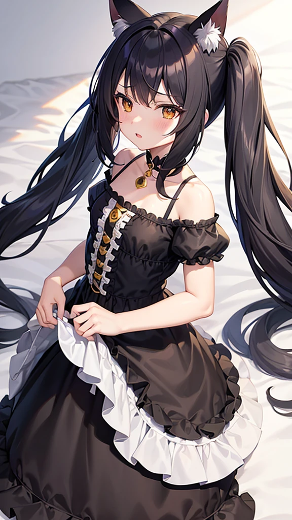 Anime characters Princess Connect! Cal Cat ear Small breasts Lolicon Tsundere Little Girl Black hair long wavy hair Twin tails Right bangs point color white