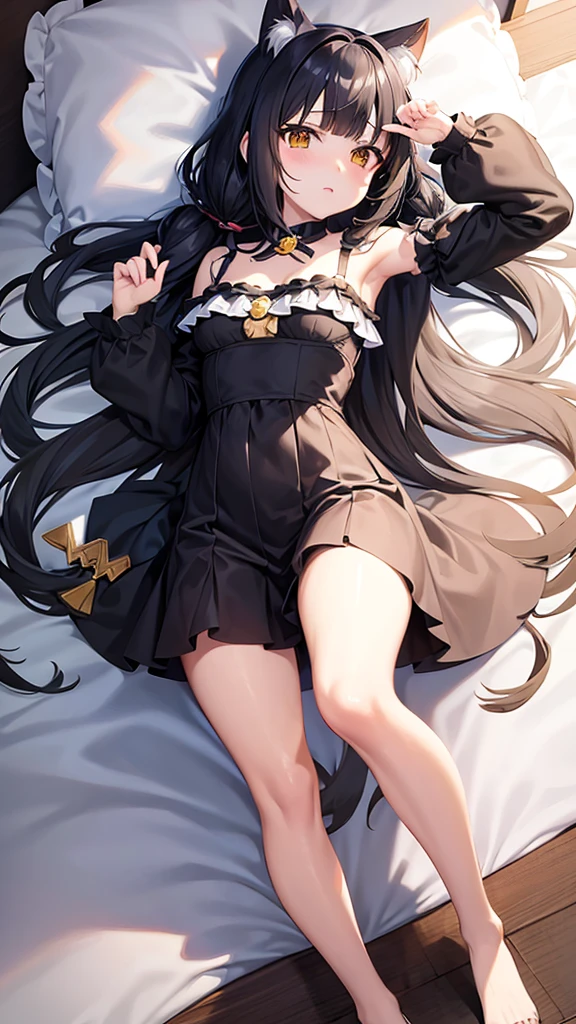 Anime characters　Princess Connect！　Cal　Cat ear　Small breasts　Lolicon　Tsundere　 Girl　Black hair long wavy hair　Twin tails　Right bangs point color white