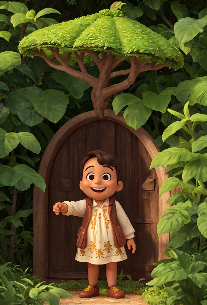 menino sorrindo na floresta