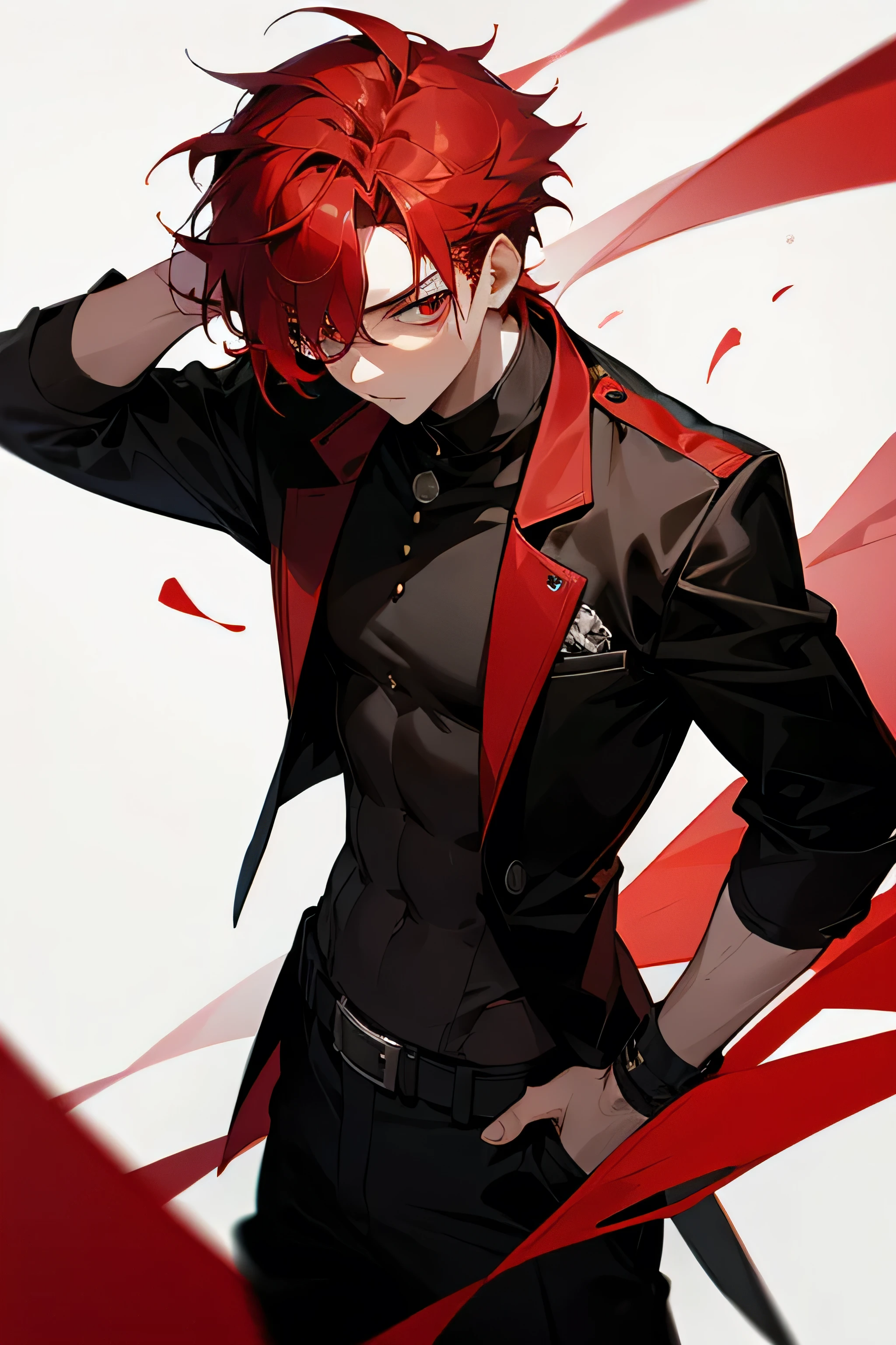 20 years old male with red hair and red eyes