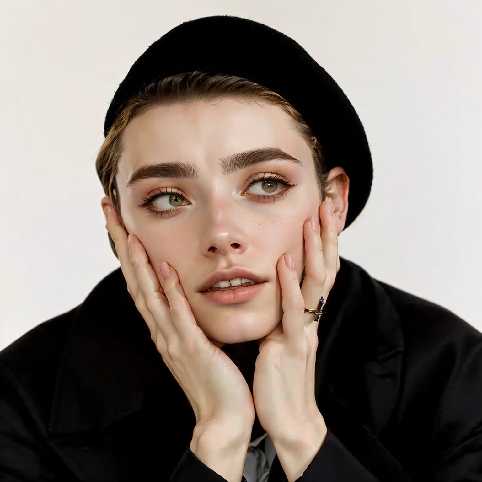 Hombre arafed con sombrero negro, chaqueta negra y corbata negra., beautiful androgynous prince, estilo de seb mckinnon, delicate androgynous prince, an epic non-binary model, Timothée Chalamet, androgynous face, inspirado en Winona Nelson, portrait of Timothée Chalamet, androgynous man, tommy 1 6 years