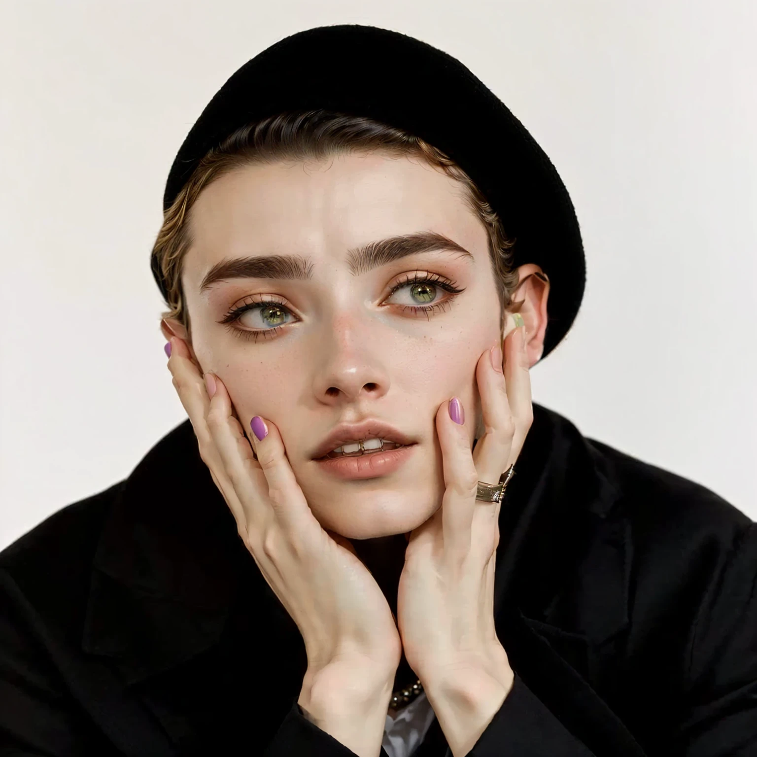 Hombre arafed con sombrero negro, chaqueta negra y corbata negra., beautiful androgynous prince, estilo de seb mckinnon, delicate androgynous prince, an epic non-binary model, Timothée Chalamet, androgynous face, inspirado en Winona Nelson, portrait of Timothée Chalamet, androgynous man, tommy 1 6 years