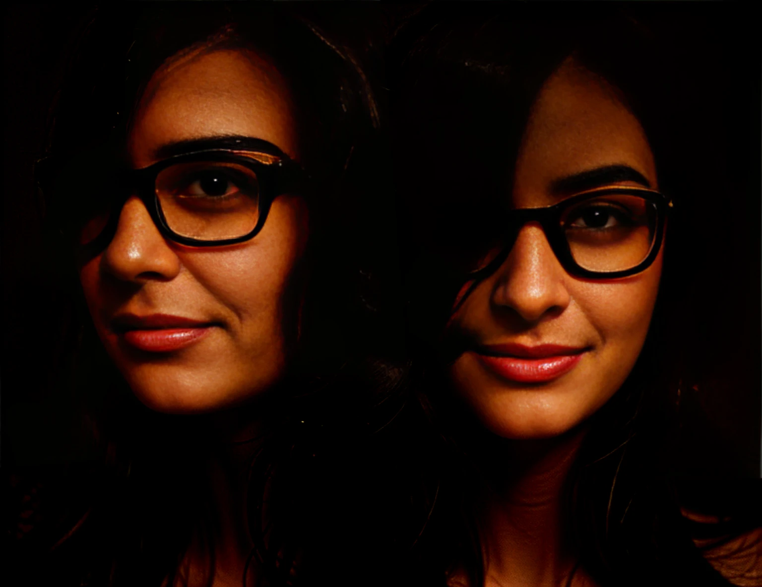a beautiful young woman of 20 years old, straight black hair, black eyes, glasses, looking in profile, high quality, detailed facial features, realistic, photorealistic, photo-realistic, vibrant colors, soft lighting, cinematic composition, dramatic lighting
