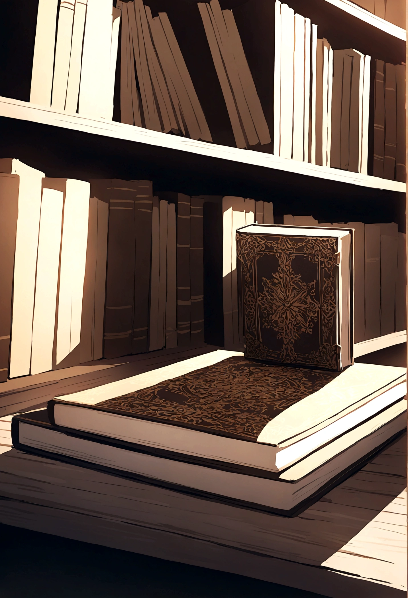 A high-resolution photograph of a book titled "Tales of Reality" on an antique wooden table, the book cover featuring intricate golden lettering and a mystical design. The background is a cozy library with warm ambient lighting, shelves full of old books. Soft shadows cast by light. Created using: DSLR camera, Rembrandt lighting, macro lens, vintage filter, high contrast, shallow depth of field, soft focus, vignette effect, natural style, HD quality --ar 3:2 --v 6.0