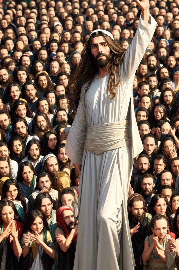 Jesus in the middle of the crowd in Galilee