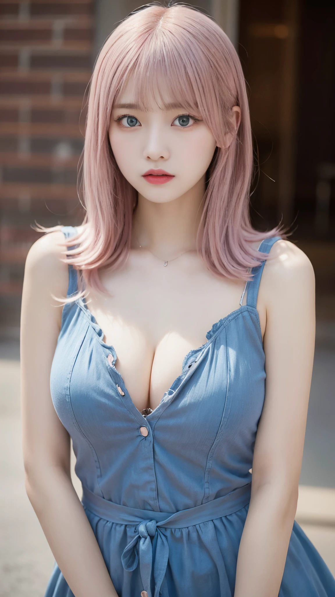 (Antique Style, Girlish: 1.2, Pink Hair: 1.1, blue eyes: 1.1, Big eyes),Big Breasts,