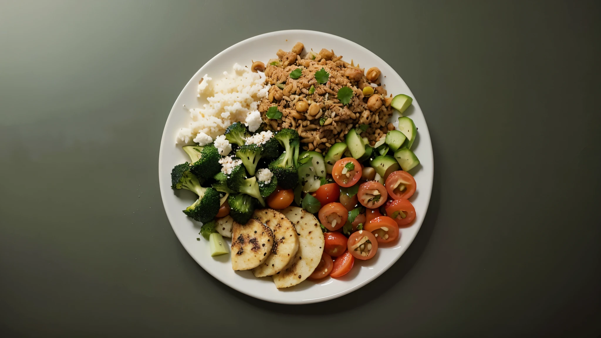 a light minimalist image of a healthy plate of food on the left, copy space on right