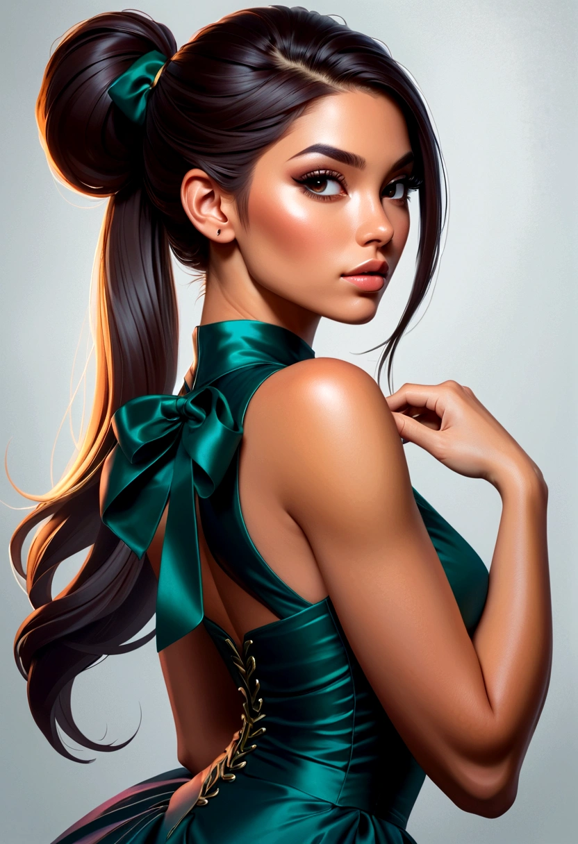 a drawing of a woman in a dress with a ponytail, extremely detailed artgerm, artgerm detailed, artgerm. high detail, artgerm style, artgerm portrait, artgerm greg rutkowski _ greg, drawn in the style of artgerm, style ivan talavera and artgerm, style artgerm