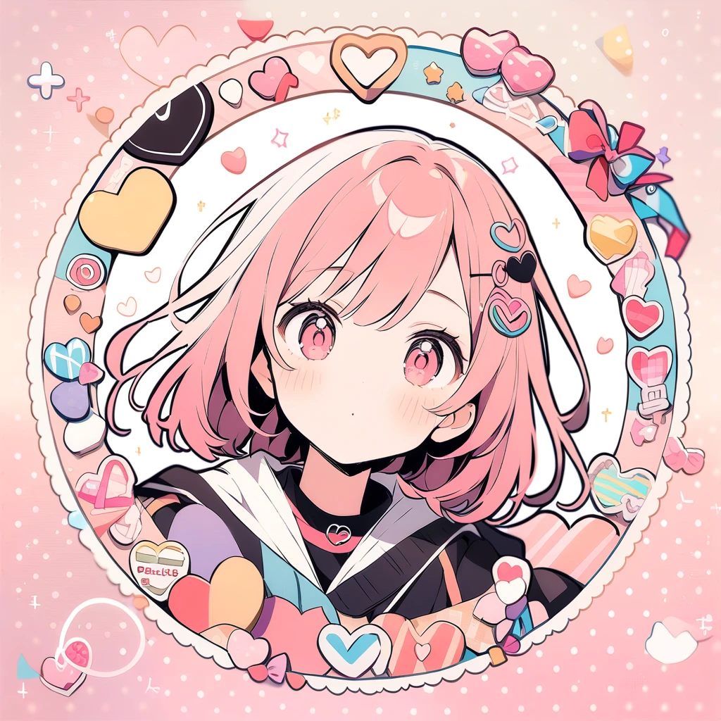 (circle frame1.7),1 woman,love,hearts,icon, circle frame,