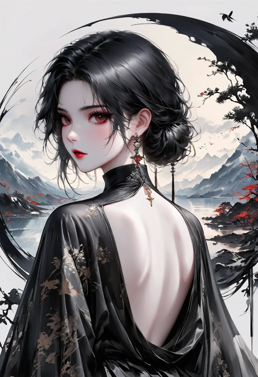 (Lots of white space:1.5),(Lots of white space around:1.6), White background, simple, Minimalism, abstract,Freehand,Aesthetic,black and white,Ink Painting,antiquity,a mountain,一个远处的Back,(Back:1.7),A beautiful artistic illustration, author:Li Song, Arte no estilo de guweiz, arte shin jinyoung, Obra-prima de guweiz, Ross chart 1. 0, Beautiful digital illustrations, Inspired by non-WLOP, Cute and cute digital art, jingna zhang, guweiz, Stunning digital illustrations