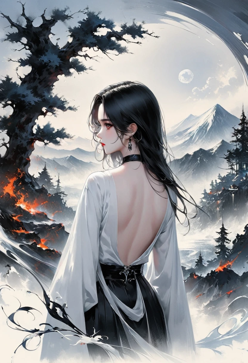 (Lots of white space:1.5),(Lots of white space around:1.6), White background, simple, Minimalism, abstract,Freehand,Aesthetic,black and white,Ink Painting,antiquity,a mountain,一个远处的Back,(Back:1.7),A beautiful artistic illustration, author:Li Song, Arte no estilo de guweiz, arte shin jinyoung, Obra-prima de guweiz, Ross chart 1. 0, Beautiful digital illustrations, Inspired by non-WLOP, Cute and cute digital art, jingna zhang, guweiz, Stunning digital illustrations
