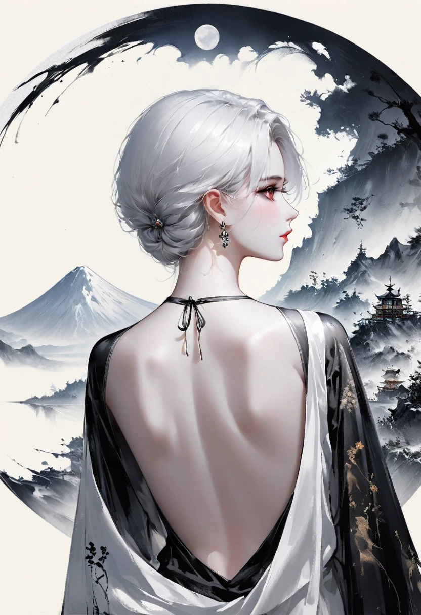 (Lots of white space:1.5),(Lots of white space around:1.6), White background, simple, Minimalism, abstract,Freehand,Aesthetic,black and white,Ink Painting,antiquity,a mountain,一个远处的Back,(Back:1.7),A beautiful artistic illustration, author:Li Song, Arte no estilo de guweiz, arte shin jinyoung, Obra-prima de guweiz, Ross chart 1. 0, Beautiful digital illustrations, Inspired by non-WLOP, Cute and cute digital art, jingna zhang, guweiz, Stunning digital illustrations