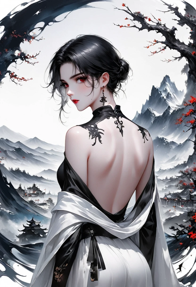 (Lots of white space:1.5),(Lots of white space around:1.6), White background, simple, Minimalism, abstract,Freehand,Aesthetic,black and white,Ink Painting,antiquity,a mountain,一个远处的Back,(Back:1.7),A beautiful artistic illustration, author:Li Song, Arte no estilo de guweiz, arte shin jinyoung, Obra-prima de guweiz, Ross chart 1. 0, Beautiful digital illustrations, Inspired by non-WLOP, Cute and cute digital art, jingna zhang, guweiz, Stunning digital illustrations