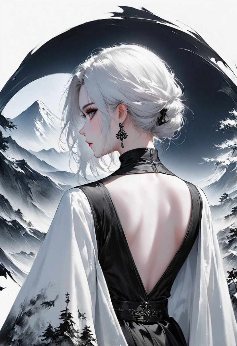 (Lots of white space:1.5)，(Lots of white space around:1.6), White background, simple, Minimalism, abstract,Freehand，Aesthetic，black and white，Ink Painting，antiquity，a mountain，一个远处的Back，(Back:1.7),A beautiful artistic illustration, author：Li Song, Arte no estilo de guweiz, arte shin jinyoung, Obra-prima de guweiz, Ross chart 1. 0, Beautiful digital illustrations, Inspired by non-WLOP, Cute and cute digital art, jingna zhang, guweiz, Stunning digital illustrations