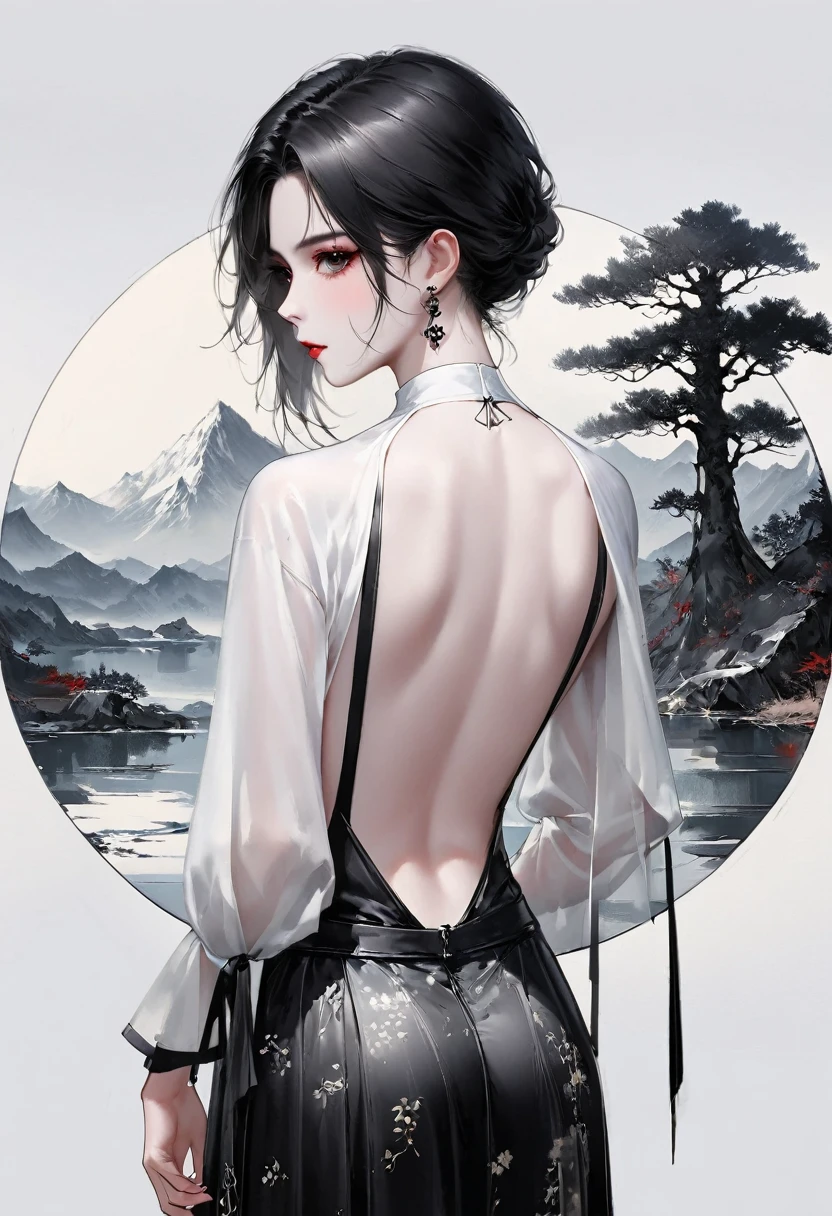 (Lots of white space:1.5),(Lots of white space around:1.6), White background, simple, Minimalism, abstract,Freehand,Aesthetic,black and white,Ink Painting,antiquity,a mountain,一个远处的Back,(Back:1.7),A beautiful artistic illustration, author:Li Song, Arte no estilo de guweiz, arte shin jinyoung, Obra-prima de guweiz, Ross chart 1. 0, Beautiful digital illustrations, Inspired by non-WLOP, Cute and cute digital art, jingna zhang, guweiz, Stunning digital illustrations