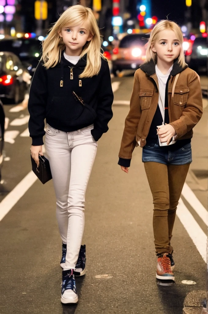 Photorealistic petit blonde Mckenna Grace pretending to be a minimalistic lovebot and undergoing product testing and getting a probing naturally on a busy Tokyo street at night. She is flaunting her features. Full body in unobstructed view.