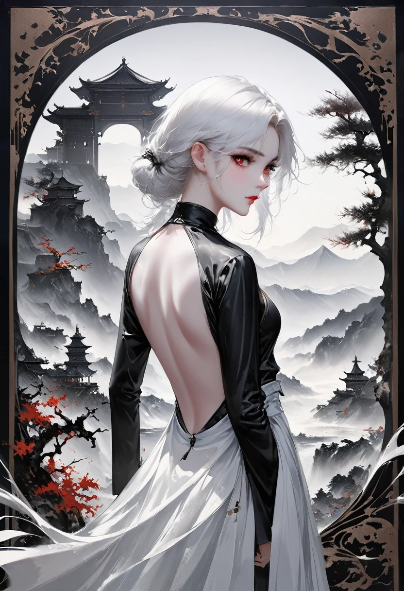 (Lots of white space:1.5),(Lots of white space around:1.6), White background, simple, Minimalism, abstract,Freehand,Aesthetic,black and white,Ink Painting,antiquity,a mountain,一个远处的Back,(Back:1.7),A beautiful artistic illustration, author:Li Song, Arte no estilo de guweiz, arte shin jinyoung, Obra-prima de guweiz, Ross chart 1. 0, Beautiful digital illustrations, Inspired by non-WLOP, Cute and cute digital art, jingna zhang, guweiz, Stunning digital illustrations