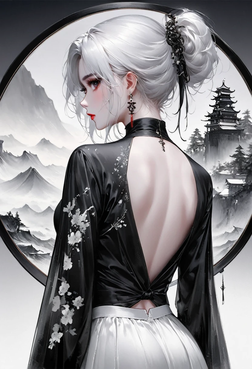 (Lots of white space:1.5),(Lots of white space around:1.6), White background, simple, Minimalism, abstract,Freehand,Aesthetic,black and white,Ink Painting,antiquity,a mountain,一个远处的Back,(Back:1.7),A beautiful artistic illustration, author:Li Song, Arte no estilo de guweiz, arte shin jinyoung, Obra-prima de guweiz, Ross chart 1. 0, Beautiful digital illustrations, Inspired by non-WLOP, Cute and cute digital art, jingna zhang, guweiz, Stunning digital illustrations