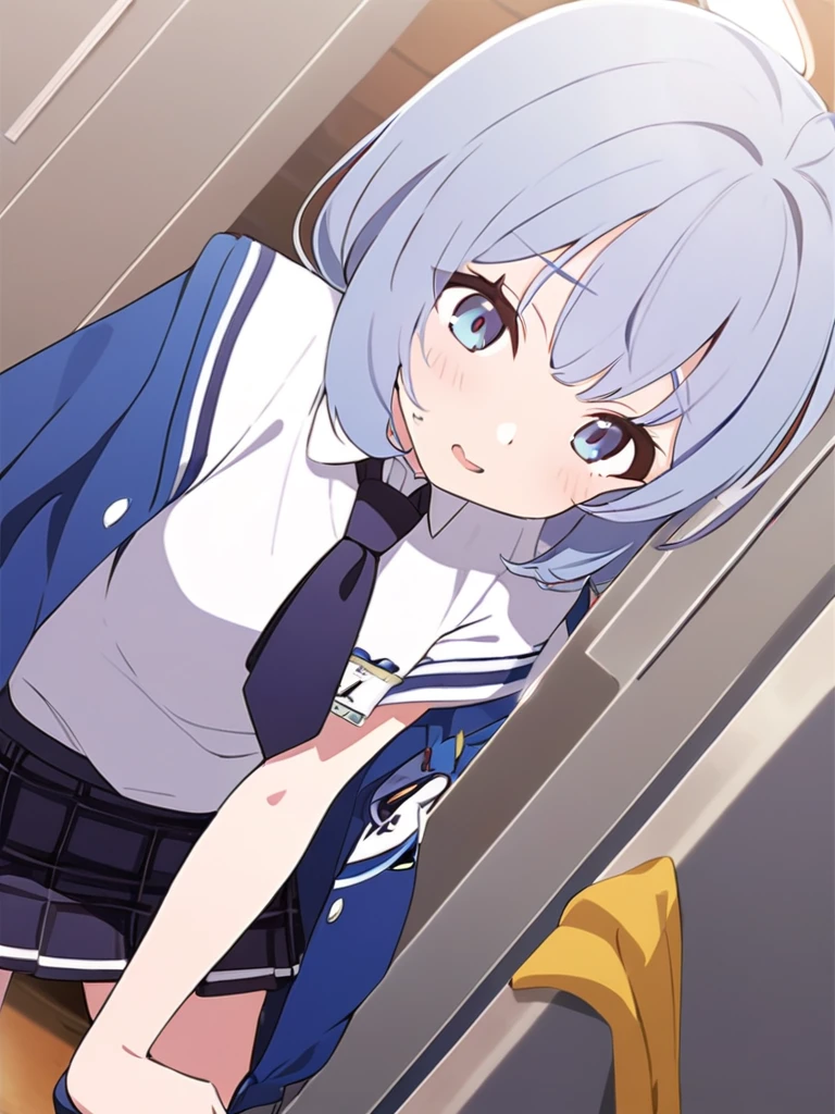 A girl wearing a uniform、In the locker room、Blue Hair、Small breasts、Opening the locker、I&#39;m thrilled