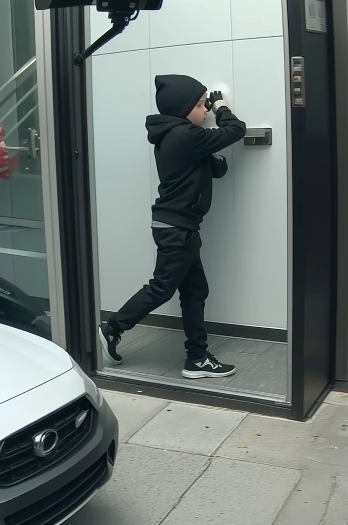 Security camera footage showing a boy robbing a bank