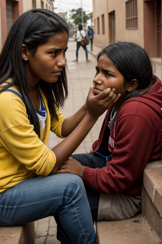 Showing hateful faces in a university student with poverty in Peru who is dark-skinned man