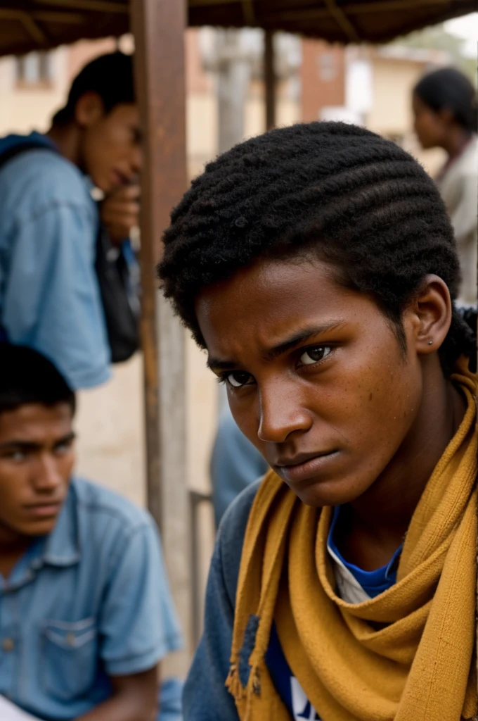 Showing hateful faces in a university student with poverty in Peru who is dark-skinned man